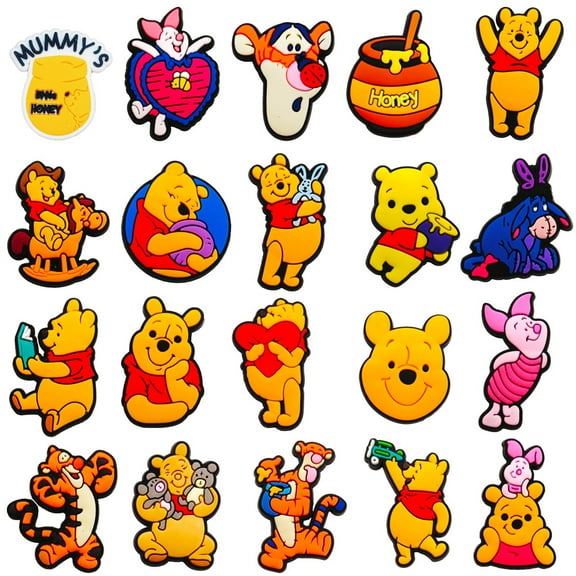 20 Pcs Cartoon Winnie the Pooh PVC Shoe Charms for Clog Sandals, Cute Shoes Decoration Charms for Teen Adults Party Gifts
