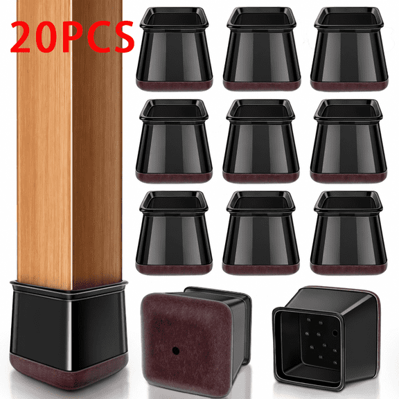 20 Pcs Chair Leg Floor Protectors, Stool Leg Protectors Cap, Chair Leg Caps for Hardwood Floors (black,Square L)
