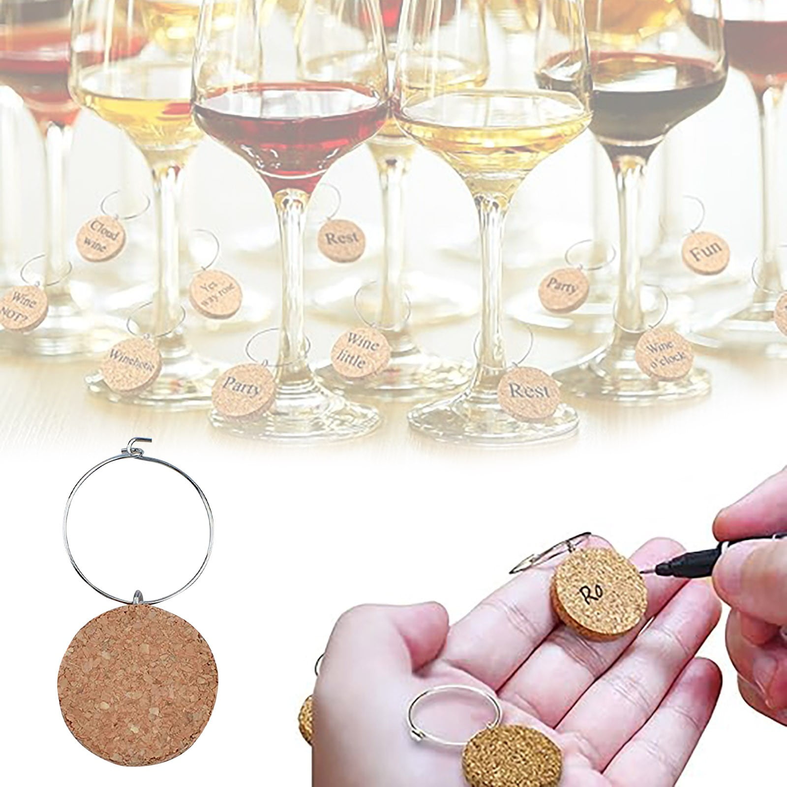 20 Pcs Charms For Glasses Blank Cork Glass Charms Event Table Clothes