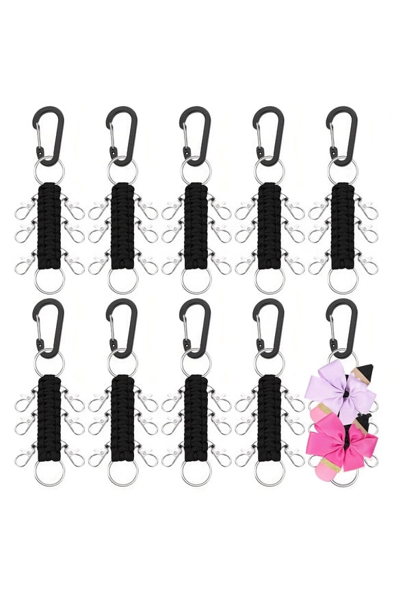 20 Pcs Cheer Bow Clip Keychains Paracord Multi Clip Holder 7.6 inch Black Metal Bow Attachment Key Ring for Cheer Bags Backpack Practice Competition Daily Carry Accessories