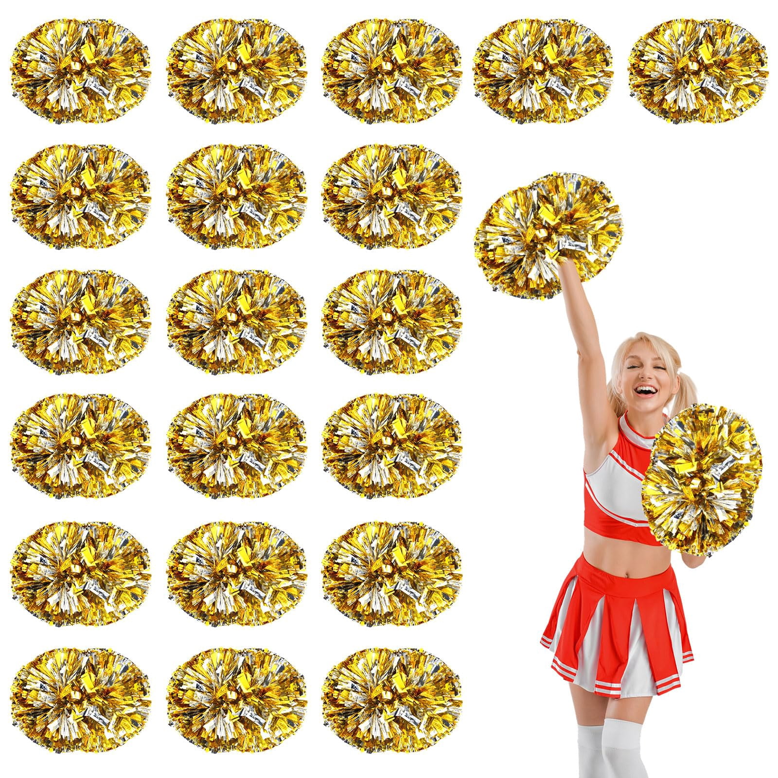 20 Pcs Cheerleading Pom Poms, Cheerleader Pompoms with Handle Style,Fit for Team Spirit Sports Dance Cheering