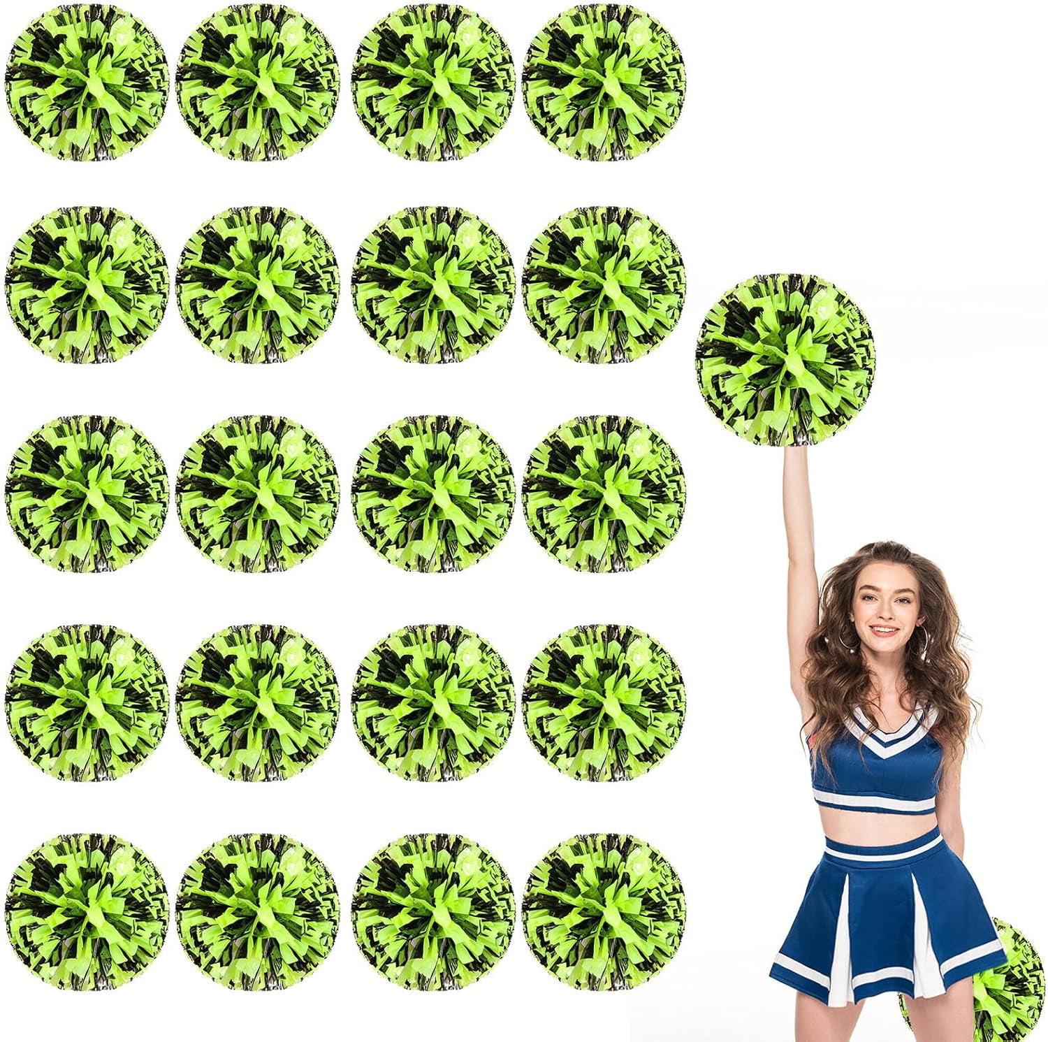 20 Pcs Cheerleading poms,pom poms Cheerleading with Finger Holes Metallic Foil Cheer Pom Pomsfor Dance, Matches, Team Spirit Sports (Black+Green)