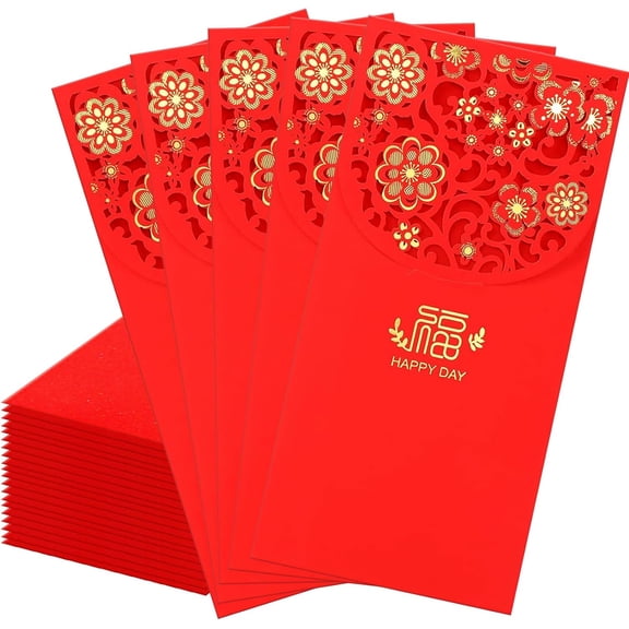 20 Pcs Chinese New Year Red Envelopes, 3.4 x 7 Inches Large Hong Bao Lucky Money Cash Envelopes, Elegant Floral Design Red Packets Lai See for Spring Festival, Lunar New Year, Weddings, Birthdays