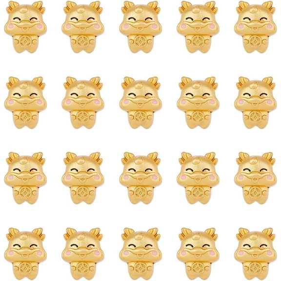 20 Pcs Chinese Zodiac Loose Spacer Beads Year of Dragon Beads Gold Zodiac Dragon Beads Alloy Cartoon Dragon Bead