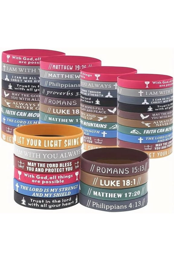 20 Pcs Christian Cross Faith Religious Bible Silicone Bracelet Inspirational Jewelry Gifts Assorted Designs