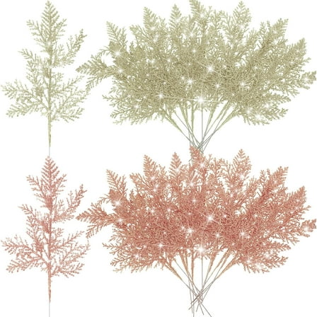 20 Pcs Christmas Artificial Pine Needles Glitter Branches Leaves Picks Small Pine Twigs Xmas Fake Floral Christmas Tree Picks for Greenery Arrangements Wreaths Decor, 10.2in