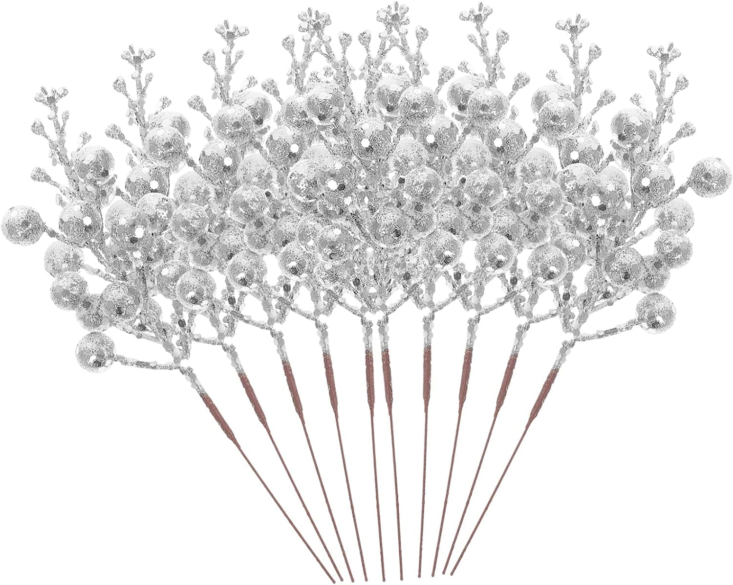 20 Pcs Christmas Glitter Spray Berry Stems, Artificial Christmas Tree