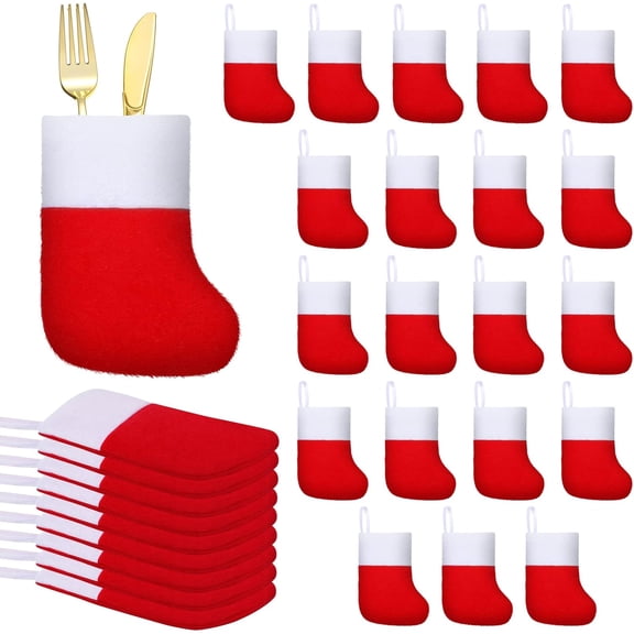 20 Pcs Christmas Mini Stockings Felt Fabric Small Christmas Stockings Red Gift Card Tree Holder for Xmas Party Holiday Gifts Ornaments