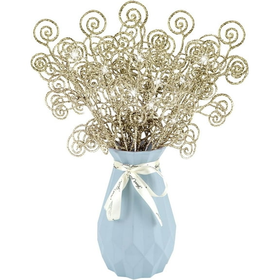 20 Pcs Christmas Tree Picks,Artificial Glitter Stems,Candy Shape Curly Sticks and Sprays, Glitter Artificial Flowers Branch Stems for Christmas Ornaments DIY Xmas Wreath, Party Home Decor