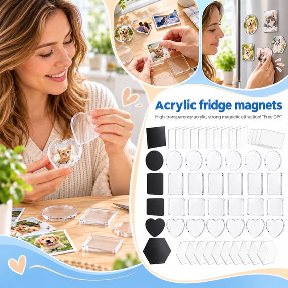 Hexagonal Magnet 20 Pcs Clear Acrylic Fridge Magnet Blanks, Hexagon DIY Refrigerator ...