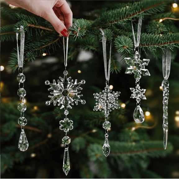 20 Pcs Clear Christmas Ornaments Acrylic Crystal Snowflake Icicle Hanging Decorations for Tree, Transparent Drop Pendants for Xmas Winter Wonderland Holiday Home Party Decoration