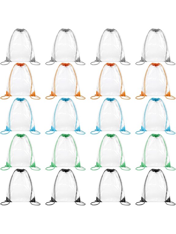 20 Pcs Clear Drawstring Backpack Bulk Stadium Approved Sports Bags Lightweight Waterproof Gym Travel Storage Bag for Summer Events Outdoor Activities Party Favor Supplies