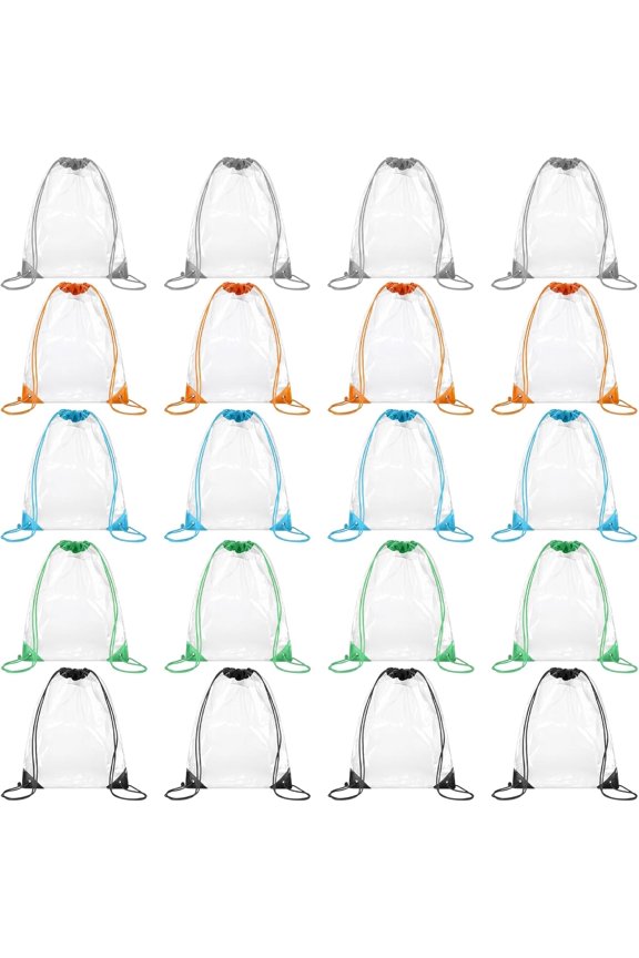 20 Pcs Clear Drawstring Bags,17 X 13 Inch Plastic Waterproof Clear Backpack for Stadium Events,Drawstring Backpack for Concert Travel Gym
