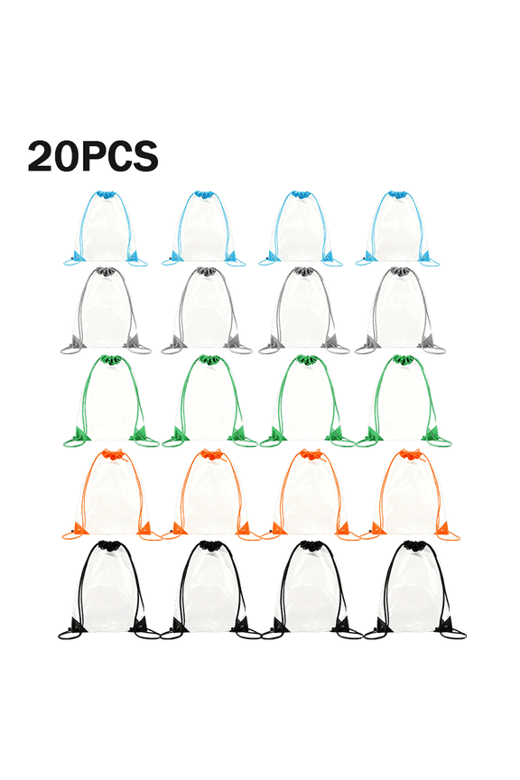 20 Pcs Clear Drawstring Bags 17x13 Inch, Bulk Transparent Stadium Approved Backpack with Adjustable Straps, Waterproof PVC Gym Sack for Sports Travel Events School Storage