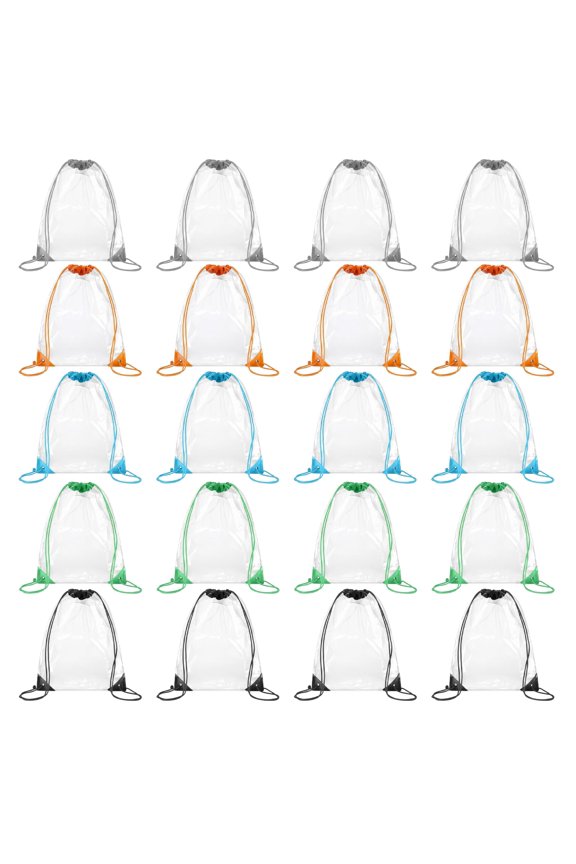 20 Pcs Clear Drawstring Bags 17x13 Inch, Bulk Transparent Stadium Approved Backpack with Adjustable Straps, Waterproof PVC Gym Sack for Sports Travel Events School Storage