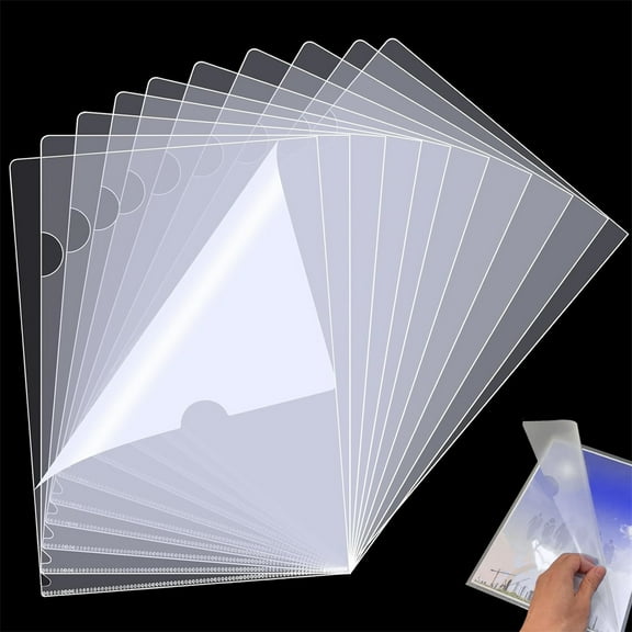 20 Pcs Clear Folders for Documents,A4/Letter Size Transparent Plastic Sleeves,L-Type File Poly Pockets,Thick File Jackets,Lightweight Project Folders,Ideal for Home and Office Supplies
