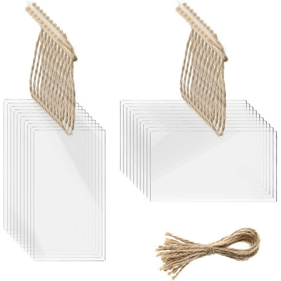 20 Pcs Clear Horizontal and Vertical Hanging Labels,Acrylic Hanging Basket Tags,Blank Organizer Hanging Labels,Handwritten Display Sign Boards,Classification Labels of Food Stored with String Twine
