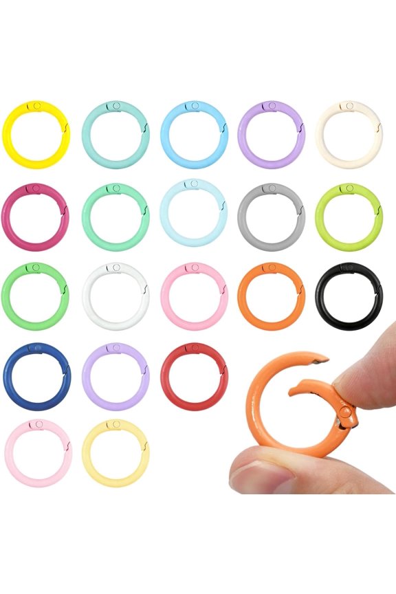 20 Pcs Colorful Spring O Rings Round Spring O Ring Snap Carabiner Clip Key Ring Buckle Metal Trigger Spring O Rings Zinc Alloy Spring Buckles Clips for Keyring Keychain Purse Handbag DIY Accessories