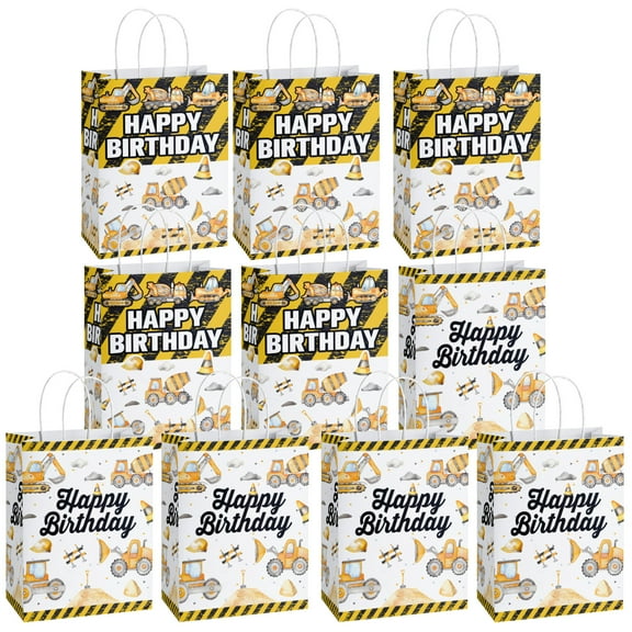 20 Pcs Construction Birthday Gift Bag with Handles Large Construction Vehicle Happy Birthday Gift Bag for Boys Girls Kid s Birthday Party Supplies Favors