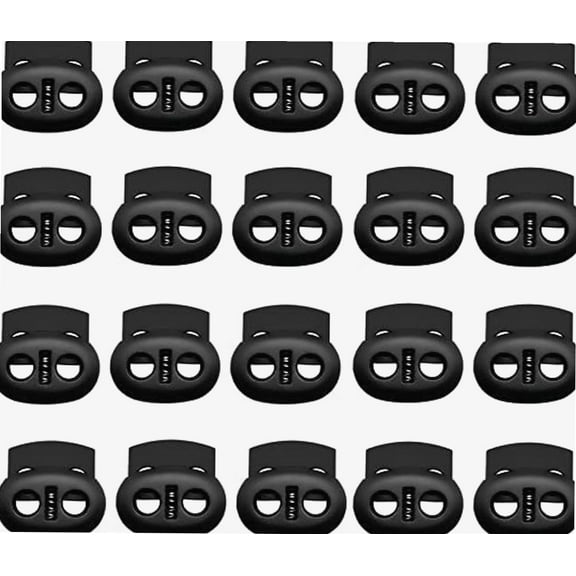 20 Pcs Cord Locks Set, Plastic End Spring Stop Toggle Stoppers for Drawstrings, Bags, Paracord, Shock Cord and Clothing(Double Hole, Black)