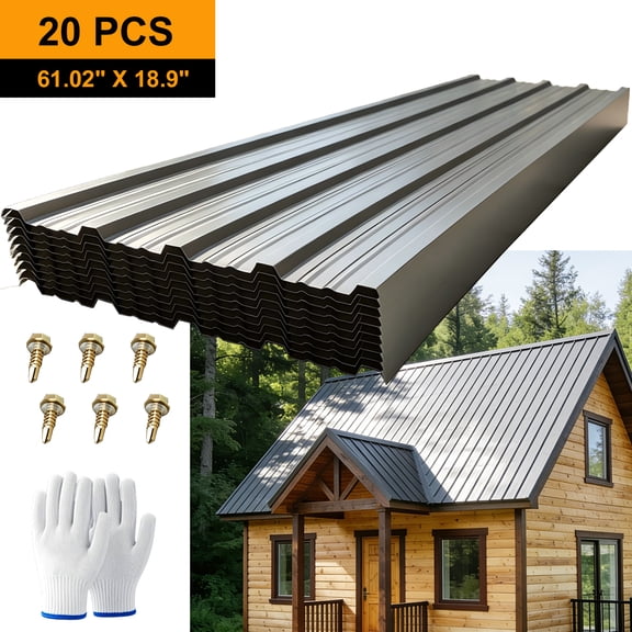 20 Pcs Corrugated Galvanized Metal Roofing Panels 61.02''X18.9'', Grey Weatherproof Steel Siding Sheets for Sheds, Garages, Chicken Coops & Outdoor Projects