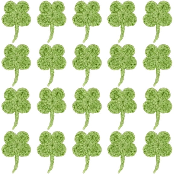 20 Pcs Crochet Four Leaf Clover Green Embroidered Patch 1.4x1inch Four Leaf Clover Sewing Patch Green Leaf Embroidered Patches Embroidered Applique Patch for Clothing Arts Crafts