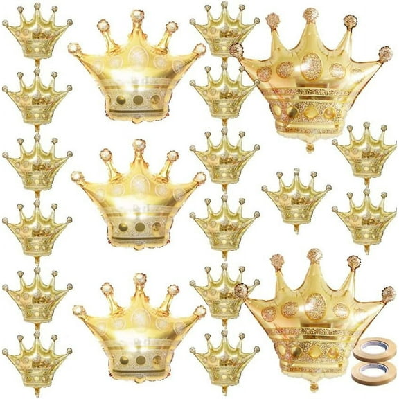 20 Pcs Crown Balloons Gold Foil Crown Shape Balloons for Wedding Baby Shower Halloween Christmas and Princess Birthday Decorations - Foil Gold Balloon Crowns for Decorations Royal Theme Party Supplies