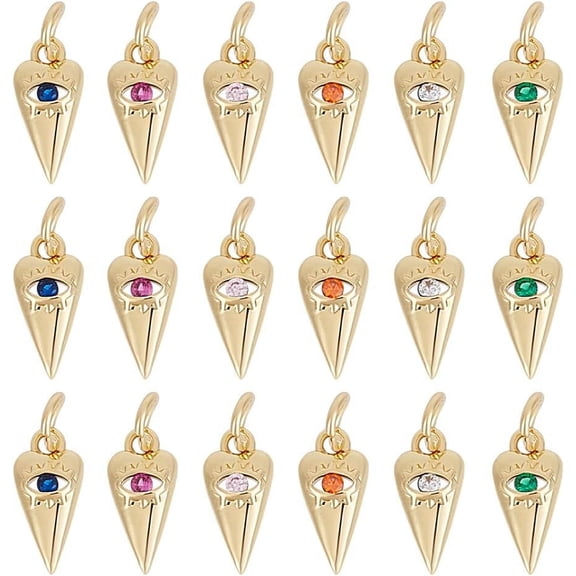 20 Pcs Cubic Zirconia Evil Eye Charms 18K Gold Plated Lucky Eye Charms with Jump Ring Brass Turkish Evil Eye Pendants for Necklace Bracelet 5.5x12mm