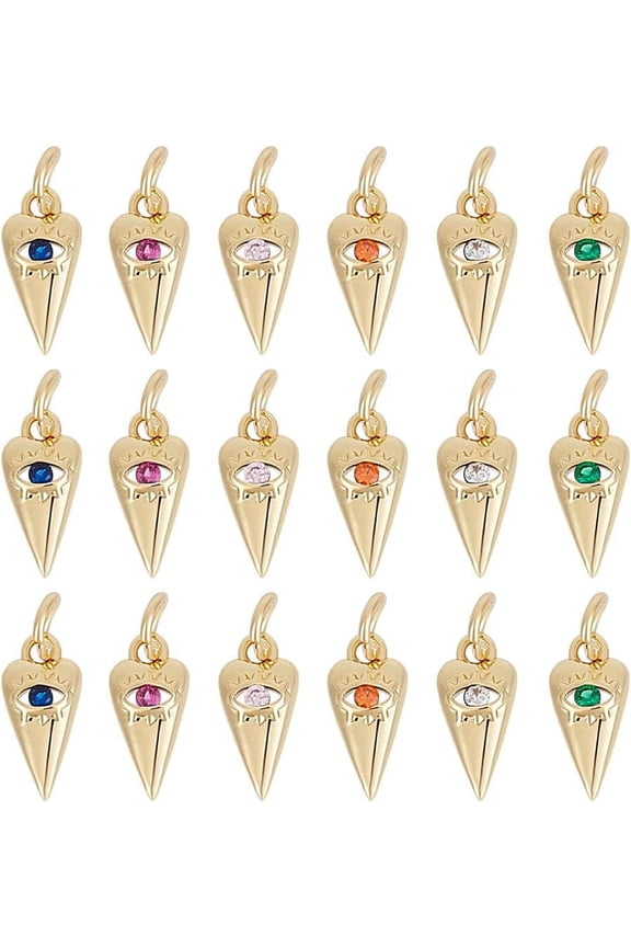 20 Pcs Cubic Zirconia Evil Eye Charms 18K Gold Plated Lucky Eye Charms with Jump Ring Brass Turkish Evil Eye Pendants for Necklace Bracelet 5.5x12mm