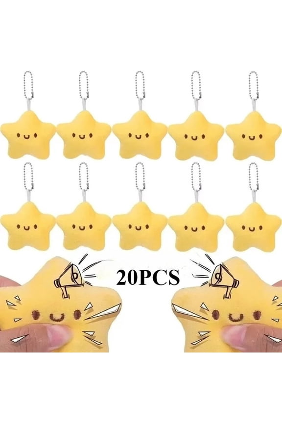 20 Pcs Cute Star Keychains Bulk Plush Soft Yellow Star Pendant for Backpack Purse Keys, Party Favors Birthday Wedding Christmas Valentine's Day Gifts