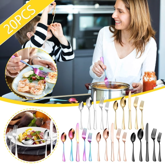 20 Pcs Cutlery Set, 4-person Set Fork and Spoon, Daily Cutlery Set, Sturdy, Durables and Easy to Clean, Convenient for Daily Use(Gold)
