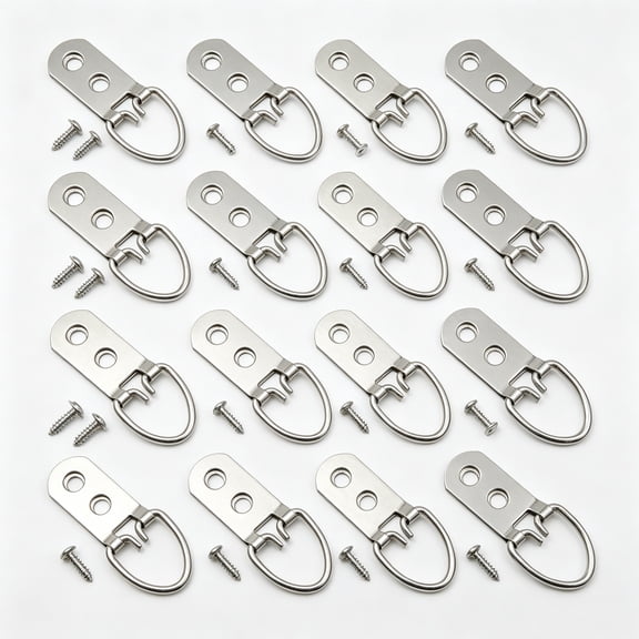 20 Pcs D-Ring Picture Hangers, Heavy Duty 2 Hole with Screws, Metal Picture Hanging Hardware for Photo Frame Mirror Clock Decoration