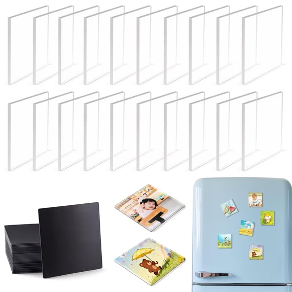 20 Pcs DIY Acrylic Fridge Magnet Making Kit Clear Photo Magnet Maker Custom Refrigerator Magnets Craft Kit for Pictures Artwork Personalized Gifts Home Classroom Activities