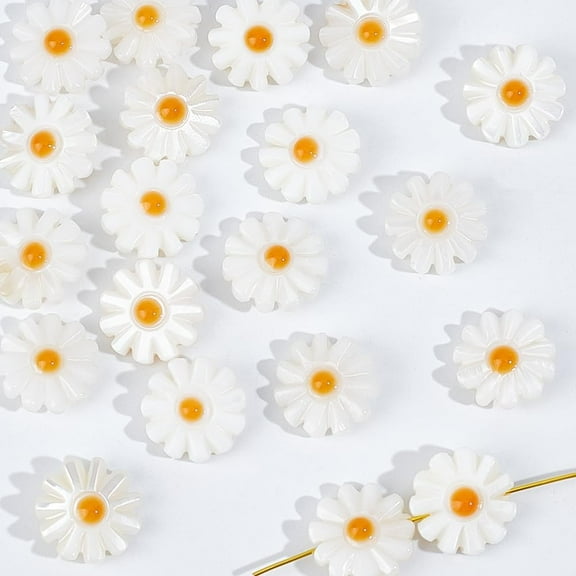 20 Pcs Daisy Beads 12mm Natural White Flower Shell Beads