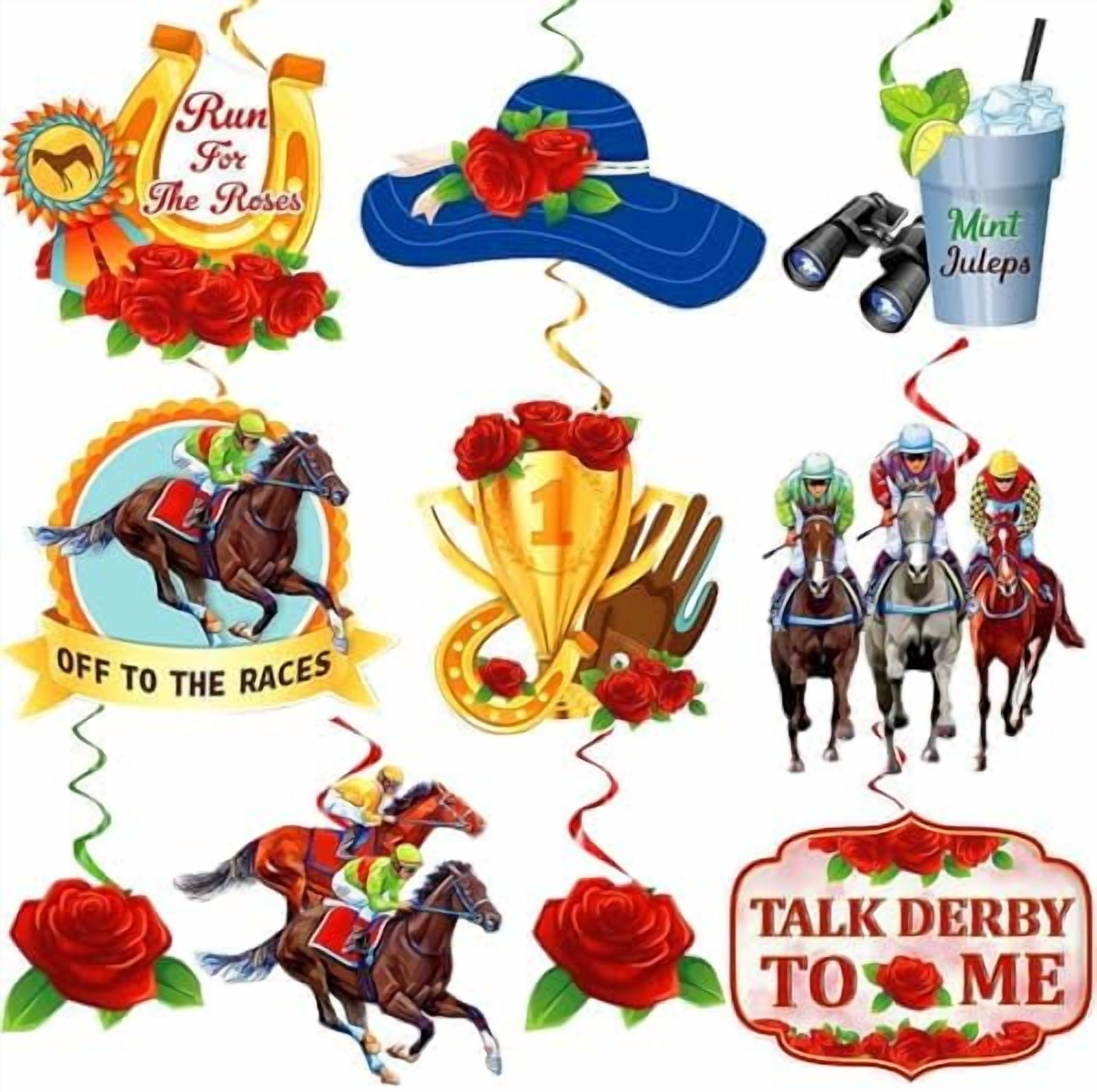 9-Pc Derby Day Horse Racing Honeycomb Centerpieces - 3D Table Decor With Horses & Roses For Party