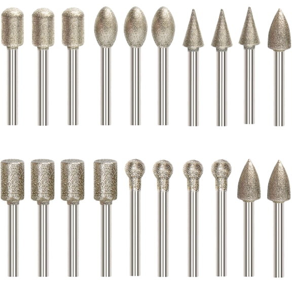 20 Pcs Diamond Grinding Head Set, Hard Wearing 120 Grit Rotary Tool Accessories, Mixed Shape Drill Bits for Stone, Glass, Ceramic, Wood DIY Crafting