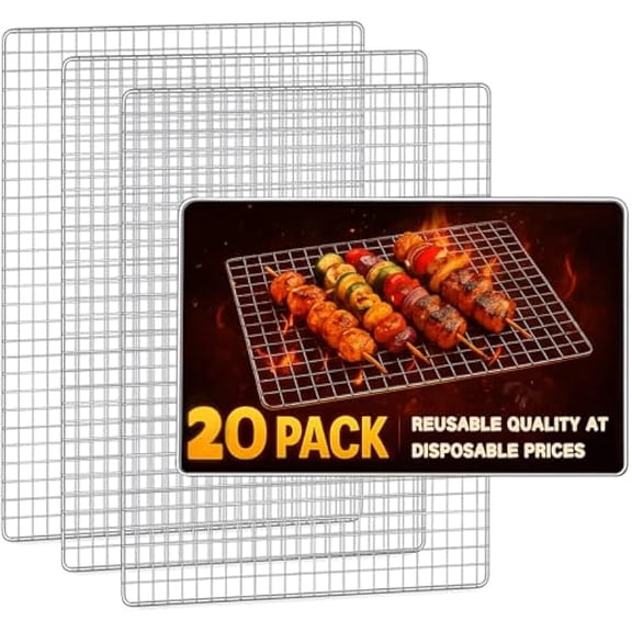 20 Pcs Disposable Grill Grates, 15.75 x 11.81 x 3.15 in Metal Mesh Barbecue Rack, Heat-Resistant Corrosion-Proof Grill Topper, Square Mesh Rack n for Outdoor Camping BBQ