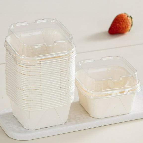 20 Pcs Disposable Square Cupcake Liners Topboutique Paper Baking Cups Ramekins Cupcake Pudding Cups Wrappers Microwave Oven Safe Bakeware Mold for Snacks Cakes,White