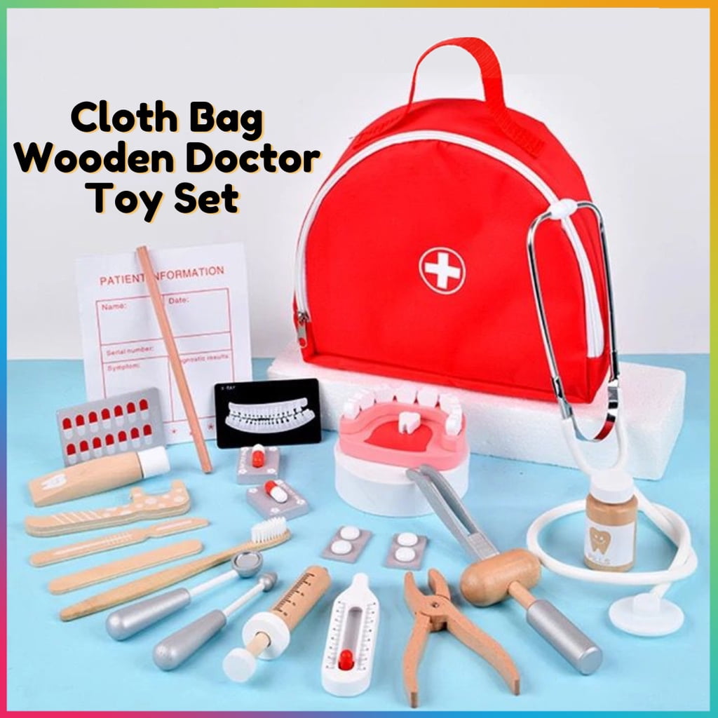 20 Pcs Doctor Kit for Kids, Wooden Pretend Doctor Playset Medical