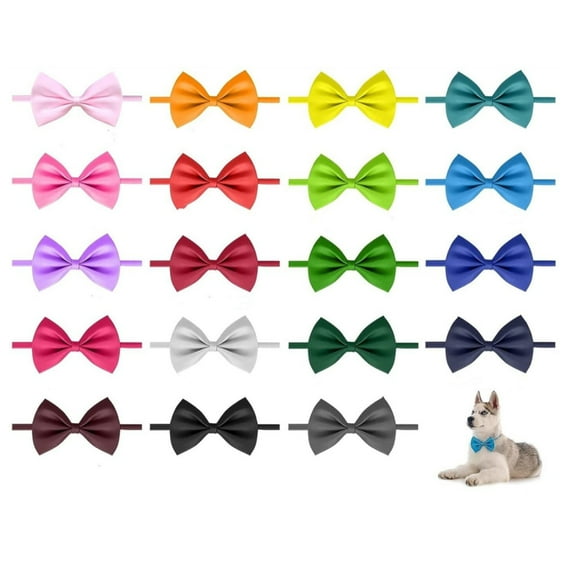20 Pcs Dog Bow Ties with Adjustable Collar Puppy Neckties Cat Bow Tie Pet Dog Bowtie Collar Dog Bows Grooming Puppy Neckties Cat Collars Pet Grooming Accessories (Assorted Color)