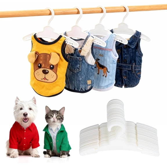 20 Pcs Dog Clothes Hangers 7 Inch White Plastic Pet Clothes Hangers with Non-Slip Clips, Cat Clothing Hangers, Pet Clothing Holders Coat Hangers for Small Pet Such as Dog & Cat Costumes