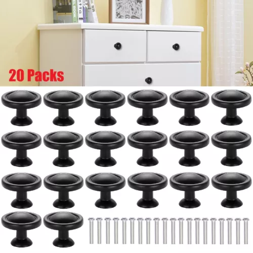 20 Pcs Door Knobs Cabinet Furniture Handle Cupboard Drawer Kitchen Pull Black Us