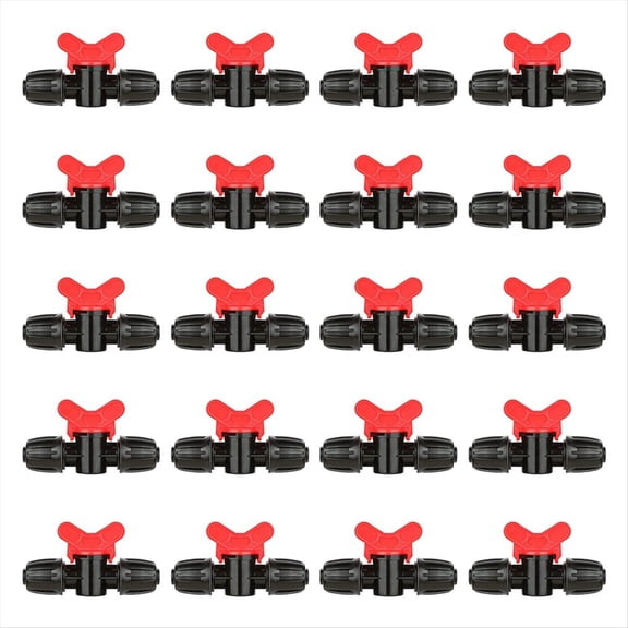 20 Pcs Drip Irrigation Switch Valves 1/2 Inch - In-Line Barb Lock for Tubing 0.60-0.65Inch OD, Outdoor Shut Off Valve