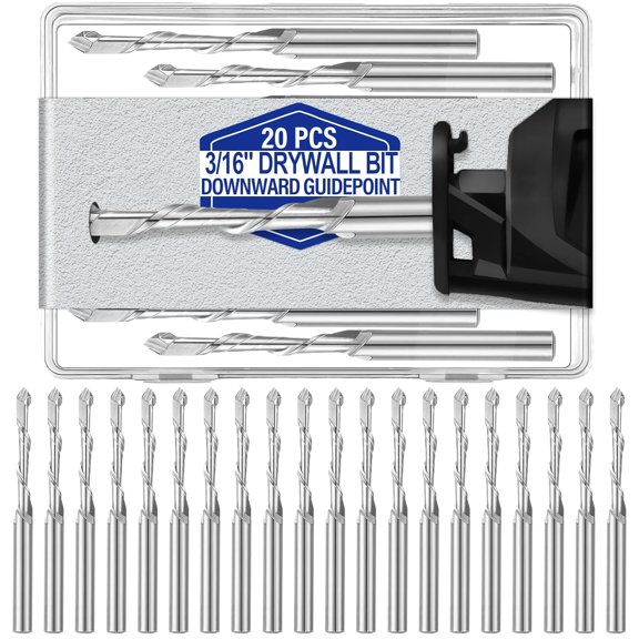 20 Pcs Drywall Router Bits 3/16 Drywall Rotor Tips M2 High Speed Steel Cutting Bit Downward Router Cutout Rotary Guidepoint Drill Tool, Used for with Spiral Saw (Sliver)