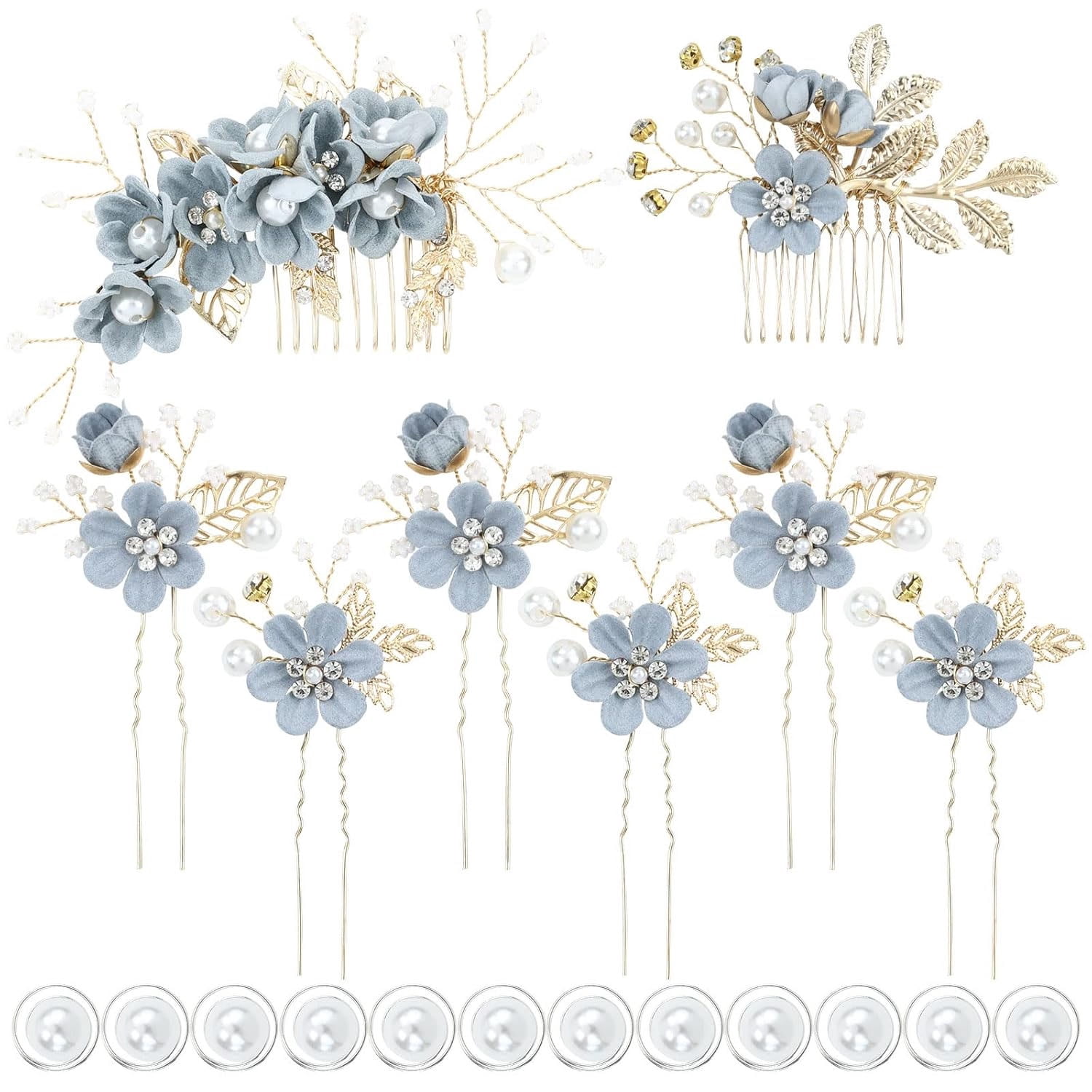 20-Pack Blue Flower Bridal Hair Side Combs & Pins Set 20 Pack Classy Dusty Blue Flower Bridal Wedding Hair Side  main image 2