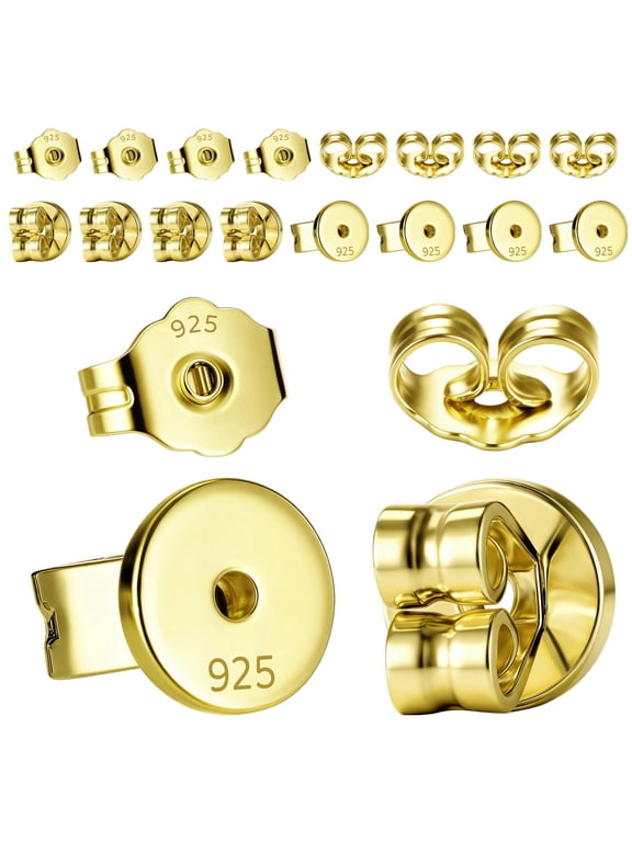 20 Pcs Earring Backs for Studs, Includes 10 Replacement Butterfly Backs and 10 Replacement Disc Ones, 14K Gold Plated Ear Nuts, Comfortable Secure Fit for Daily Wear, Gold