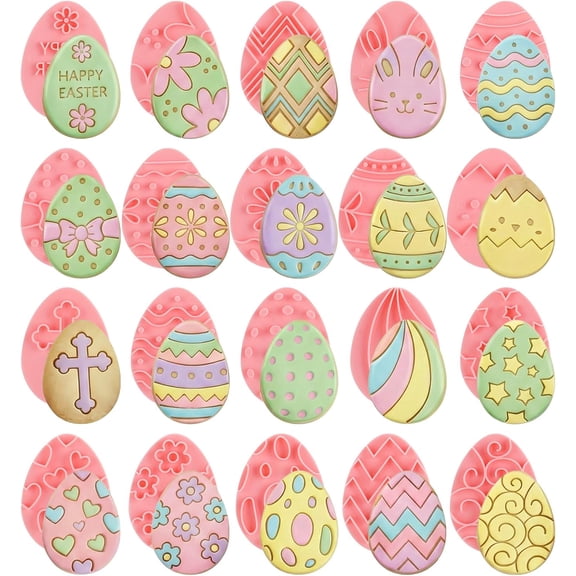 20 Pcs Easter Eggs 3D Cookie Cutters Bulk, Oval Shaped Cookie Stamps DIY Press Cutters for Happy Easter Cookie Cutters Party Baking Supplies