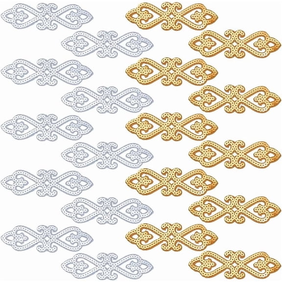 20 Pcs Embroidered Sequin Patch Applique Gold Silver Hollow Trim Iron on Sequin Patch 1.57x4.92Inch Glitter Paillette Ribbon Patch Metallic Sequin Clothing Repair Patch for Costume DIY for DIY