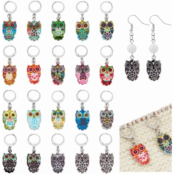 20 Pcs Enamel Crochet Stitch Marker 1.5inch Alloy Enamel Stitch Marker Owl Removable Crochet Charms for DIY handcrafting