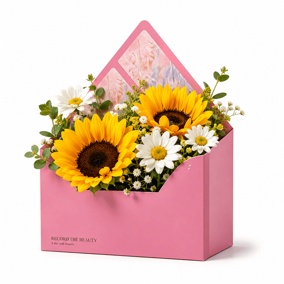 20 Pcs Envelope Shaped Floral Gift Boxes, Pink Plastic Flower Boxes with Floral Pattern for Wedding Mothers Day Graduation Bulk